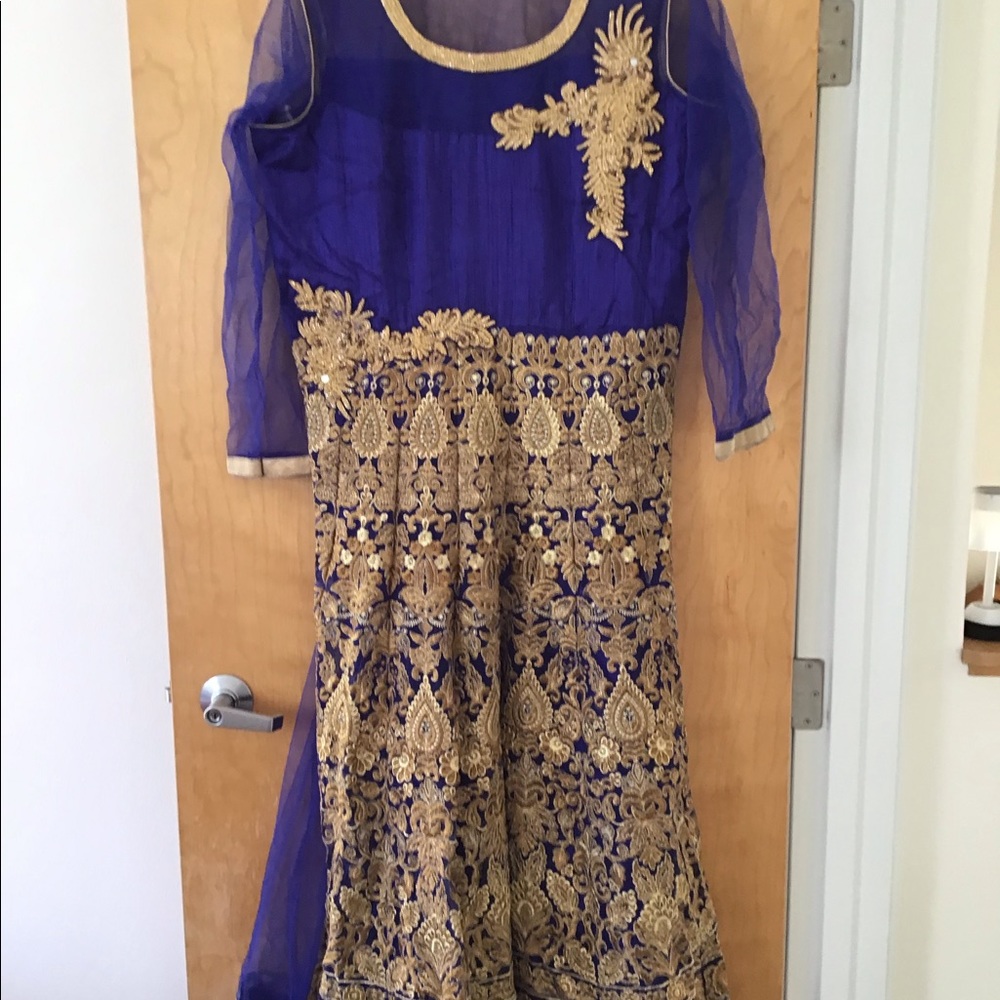 Royal dark blue gold ready Anarkali dress